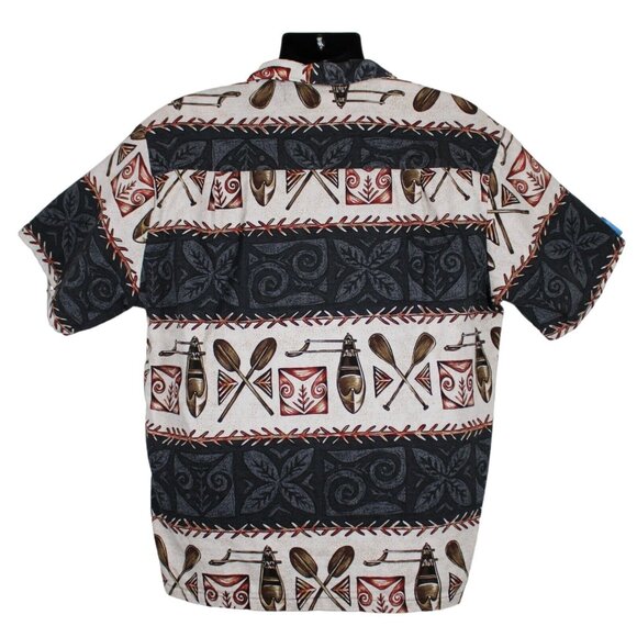 RJC Ltd Outrigger Canoe Barkcloth Hawaiian Aloha Shirt Lg Paddles - Picture 2 of 7